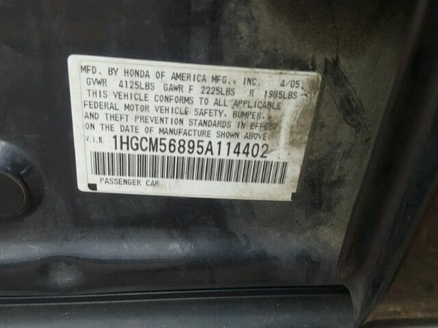 1HGCM56895A114402 - 2005 HONDA ACCORD EX CHARCOAL photo 10