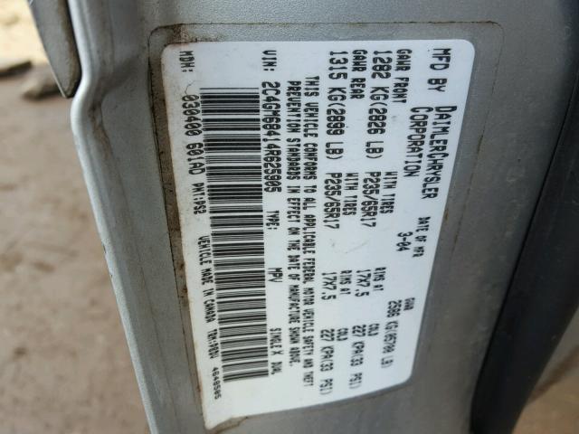 2C4GM68414R625905 - 2004 CHRYSLER PACIFICA SILVER photo 10