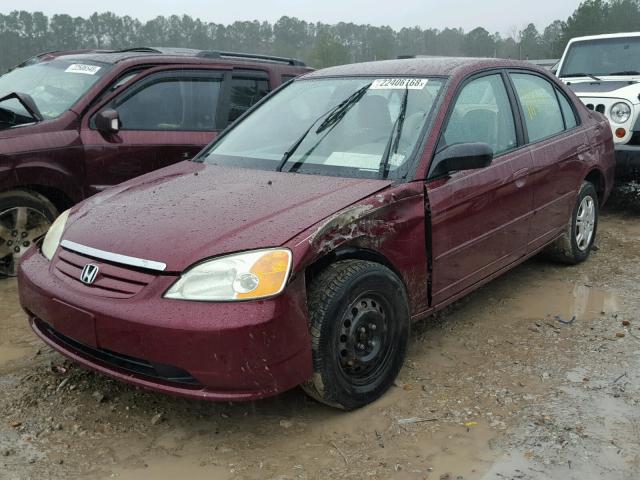 1HGES16582L057641 - 2002 HONDA CIVIC LX BURGUNDY photo 2