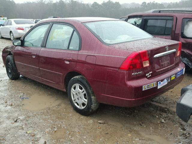 1HGES16582L057641 - 2002 HONDA CIVIC LX BURGUNDY photo 3