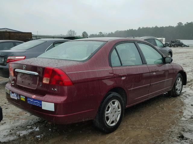 1HGES16582L057641 - 2002 HONDA CIVIC LX BURGUNDY photo 4