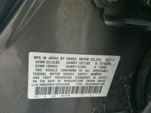 JHMGE8H57DC052646 - 2013 HONDA FIT SPORT GRAY photo 10