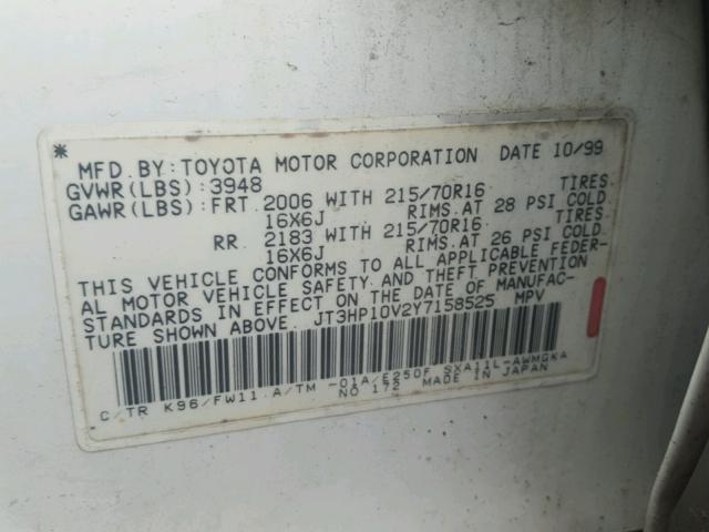 JT3HP10V2Y7158525 - 2000 TOYOTA RAV4 WHITE photo 10