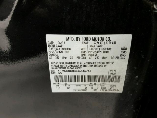 1FM5K8D84EGA15755 - 2014 FORD EXPLORER X BLACK photo 10