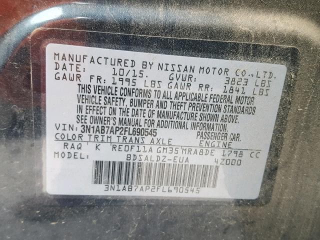 3N1AB7AP2FL690545 - 2015 NISSAN SENTRA S BLUE photo 10