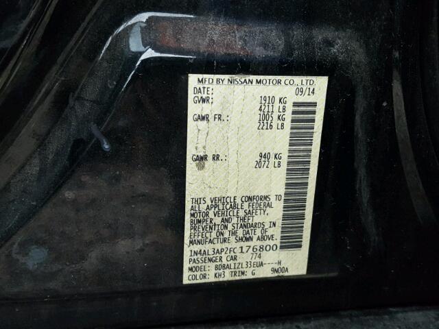 1N4AL3AP2FC176800 - 2015 NISSAN ALTIMA 2.5 BLACK photo 10