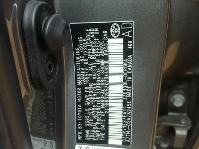 2T1BR32E57C734495 - 2007 TOYOTA COROLLA CE GRAY photo 10