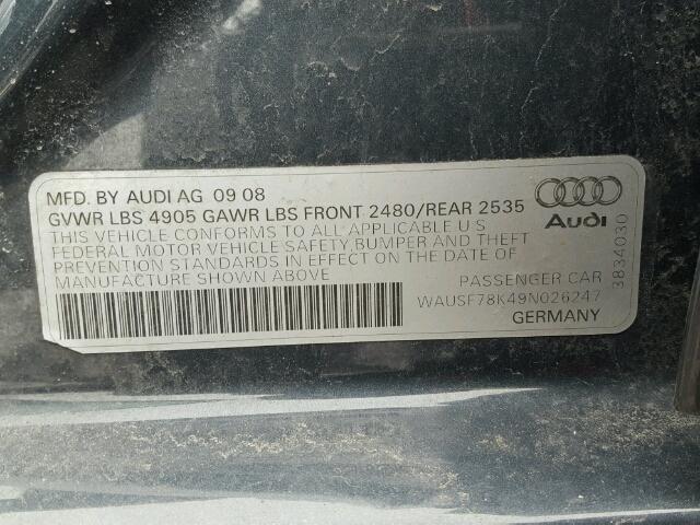 WAUSF78K49N026247 - 2009 AUDI A4 PREMIUM GRAY photo 10