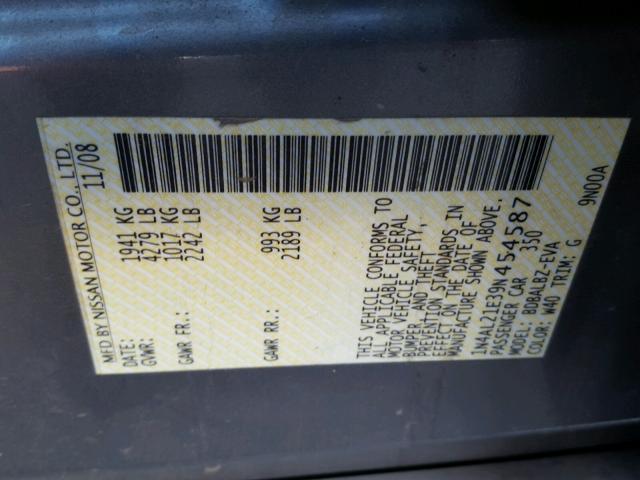 1N4AL21E39N454587 - 2009 NISSAN ALTIMA 2.5 GRAY photo 10