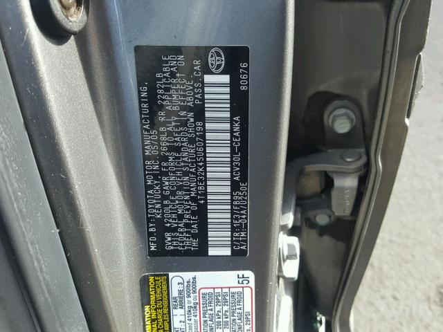 4T1BE32K45U607198 - 2005 TOYOTA CAMRY LE GRAY photo 10