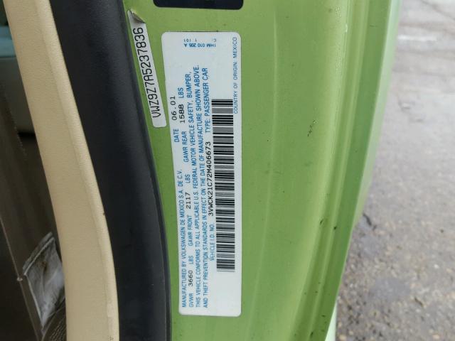 3VWCK21C72M406673 - 2002 VOLKSWAGEN NEW BEETLE 绿色 照片 10