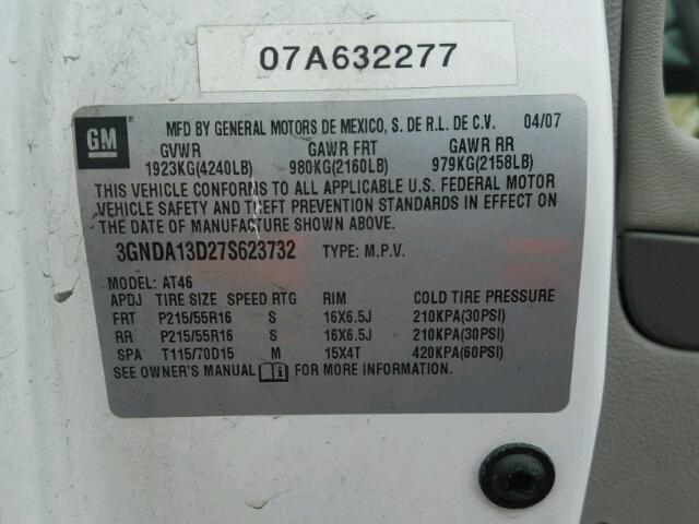 3GNDA13D27S623732 - 2007 CHEVROLET HHR LS WHITE photo 10