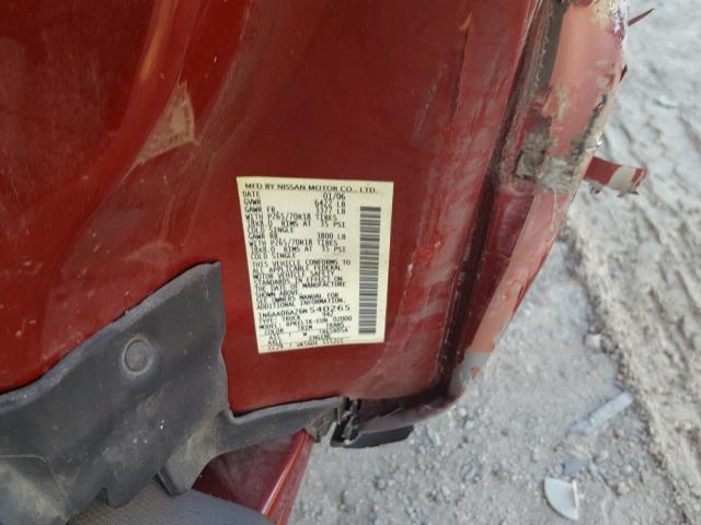 1N6AA06A26N540265 - 2006 NISSAN TITAN XE RED photo 10