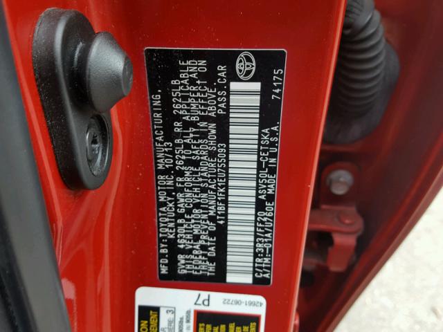 4T1BF1FK1EU755093 - 2014 TOYOTA CAMRY L RED photo 10