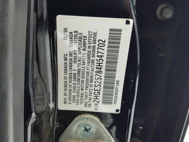 2HGES25784H547702 - 2004 HONDA CIVIC EX BLACK photo 10