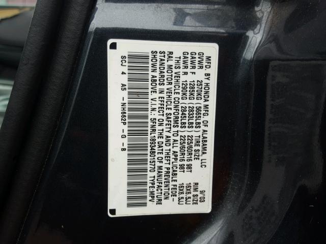 5FNRL18934B015770 - 2004 HONDA ODYSSEY EX GRAY photo 10