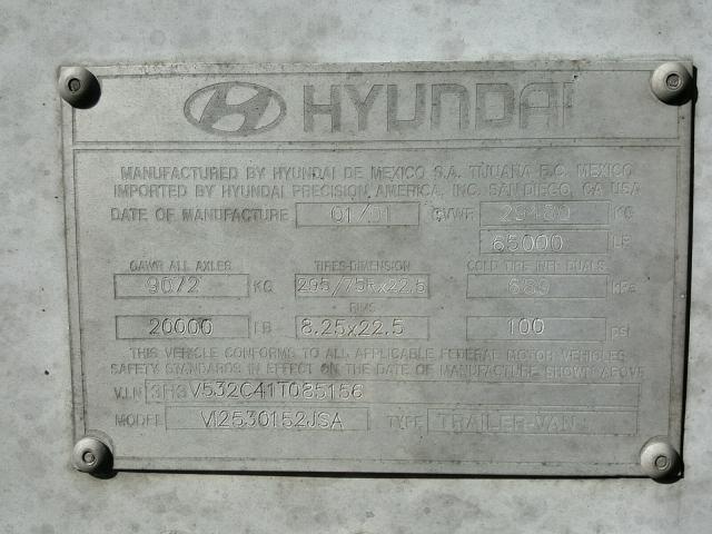 3H3V532C41T085156 - 2001 HYUNDAI TRAILER WHITE photo 10