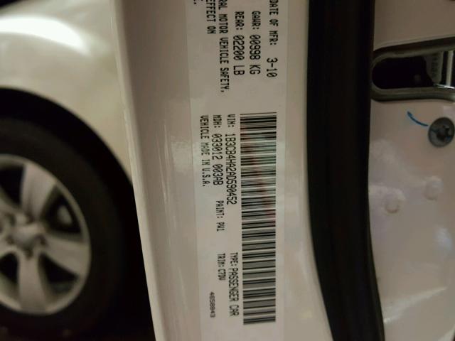 1B3CB4HA2AD590452 - 2010 DODGE CALIBER SX WHITE photo 10