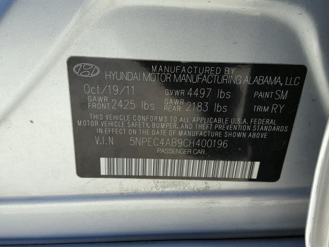 5NPEC4AB9CH400196 - 2012 HYUNDAI SONATA SE SILVER photo 10