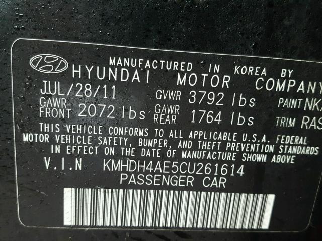 KMHDH4AE5CU261614 - 2012 HYUNDAI ELANTRA GL BLACK photo 10