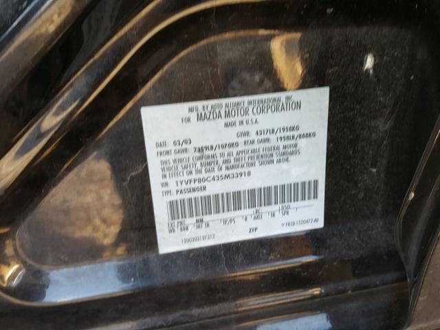 1YVFP80C435M33918 - 2003 MAZDA 6 I BLACK photo 10