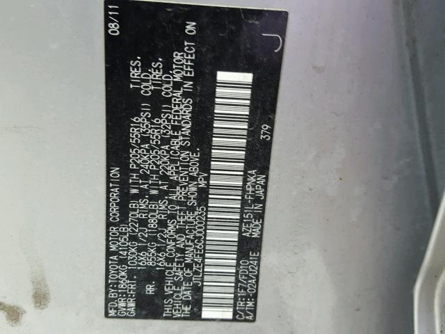 JTLZE4FE6CJ000235 - 2012 TOYOTA SCION XB SILVER photo 10