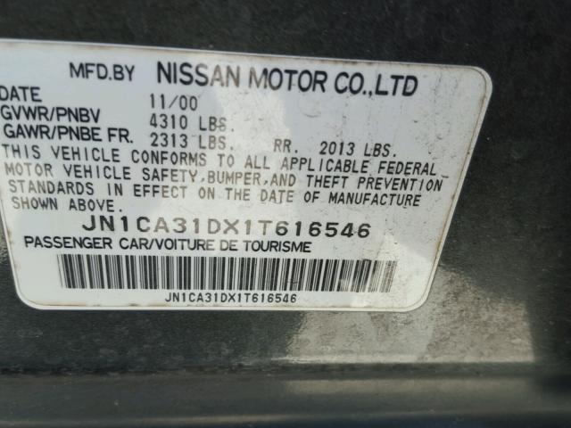 JN1CA31DX1T616546 - 2001 NISSAN MAXIMA GXE GRAY photo 10