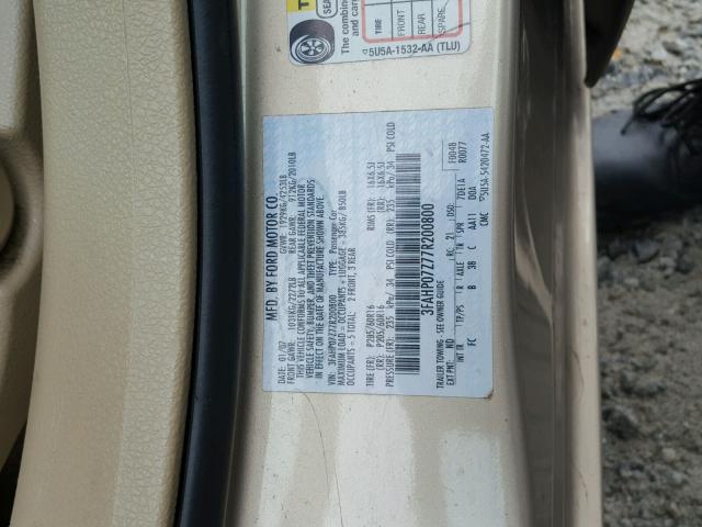 3FAHP07Z77R200800 - 2007 FORD FUSION SE GOLD photo 10