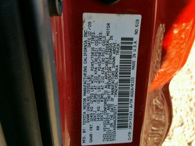 5TEUX4EN4AZ692371 - 2010 TOYOTA TACOMA ACC RED photo 10