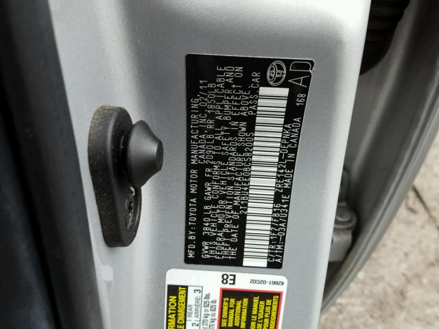 2T1BU4EE0BC582005 - 2011 TOYOTA COROLLA BA SILVER photo 10