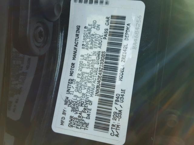 1NXBU40E49Z133085 - 2009 TOYOTA COROLLA BA BLACK photo 10