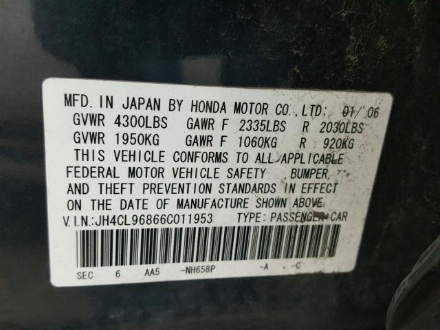 JH4CL96866C011953 - 2006 ACURA TSX BLUE photo 10