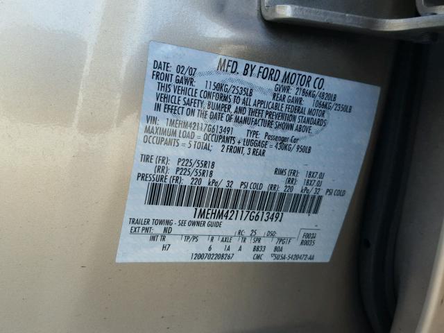 1MEHM42117G613491 - 2007 MERCURY MONTEGO PR 金色 照片 10