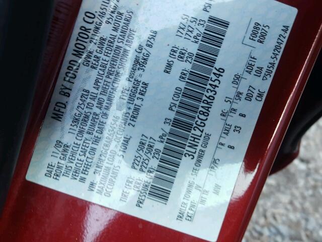 3LNHL2GC8AR634546 - 2010 LINCOLN MKZ RED photo 10