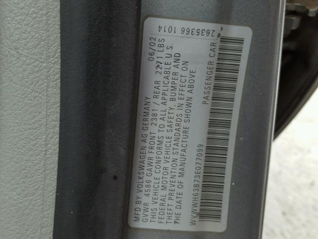 WVWWH63B73E077099 - 2003 VOLKSWAGEN PASSAT GLX SILVER photo 10