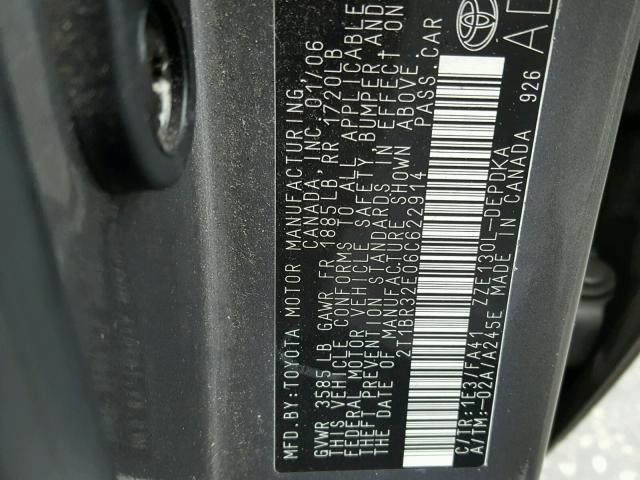 2T1BR32E06C622914 - 2006 TOYOTA COROLLA CE GRAY photo 10