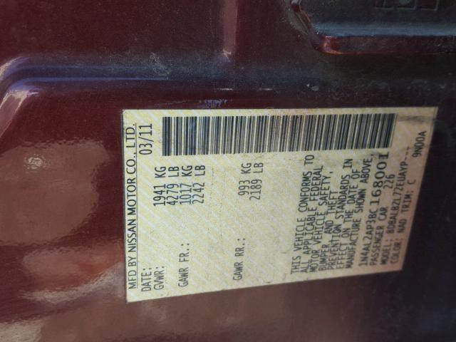 1N4AL2AP3BC168001 - 2011 NISSAN ALTIMA BAS MAROON photo 10