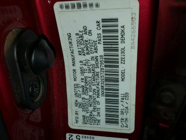 1NXBR32E57Z879518 - 2007 TOYOTA COROLLA CE RED photo 10