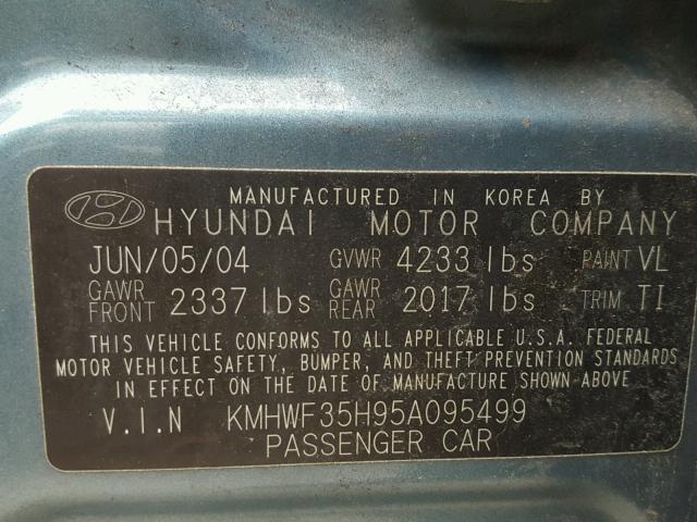 KMHWF35H95A095499 - 2005 HYUNDAI SONATA GLS BLUE photo 10