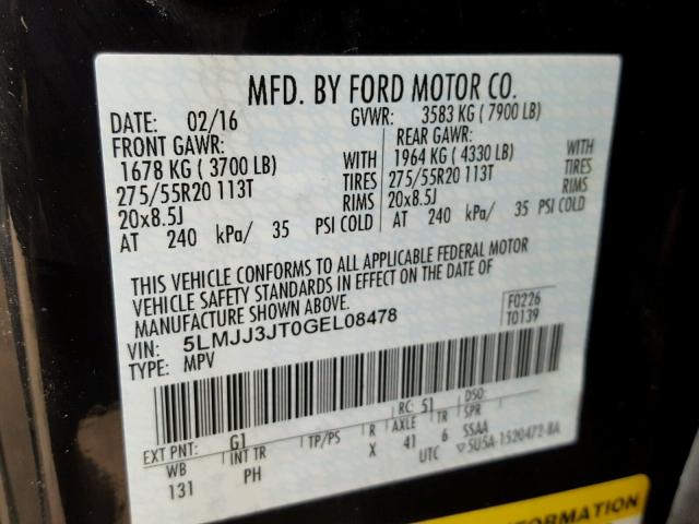 5LMJJ3JT0GEL08478 - 2016 LINCOLN NAVIGATOR BLACK photo 10