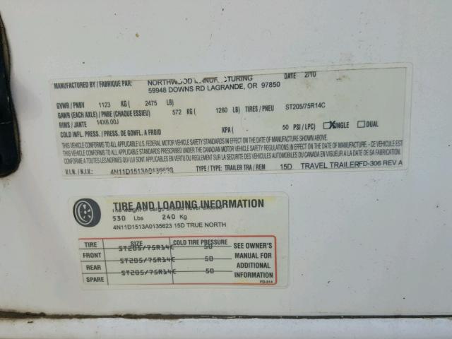 4N11D1513A0135623 - 2010 NORT TRAILER WHITE photo 10