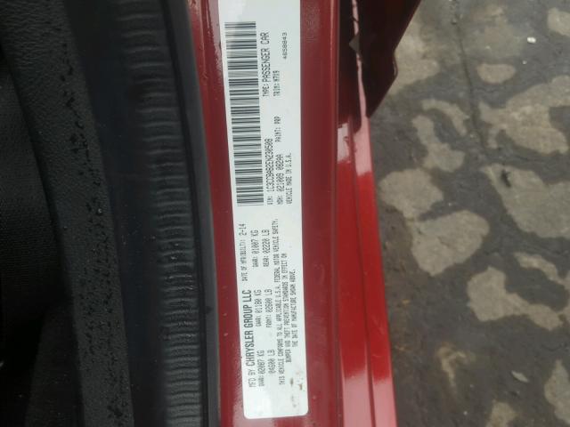 1C3CCBAB2EN230508 - 2014 CHRYSLER 200 LX RED photo 10