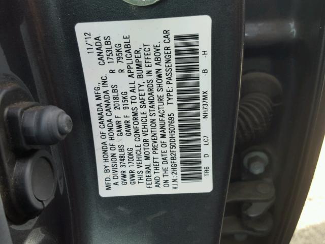 2HGFB2F50DH507695 - 2013 HONDA CIVIC LX GRAY photo 10