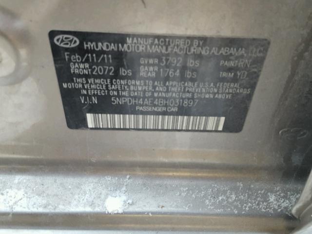 5NPDH4AE4BH031897 - 2011 HYUNDAI ELANTRA GL GOLD photo 10