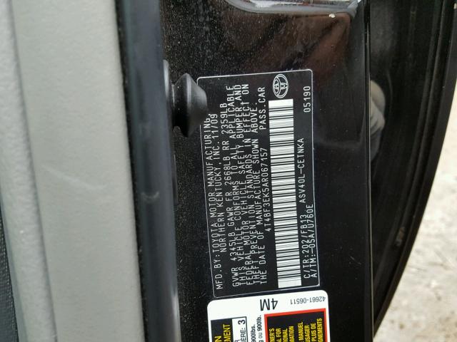 4T4BF3EK5AR067157 - 2010 TOYOTA CAMRY BASE BLACK photo 10