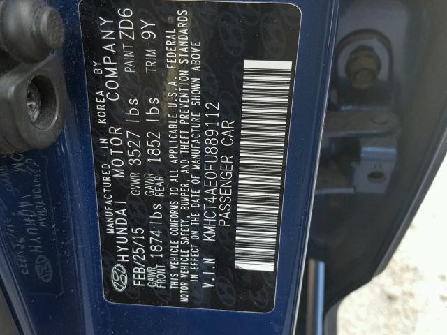 KMHCT4AE0FU889112 - 2015 HYUNDAI ACCENT GLS BLUE photo 10