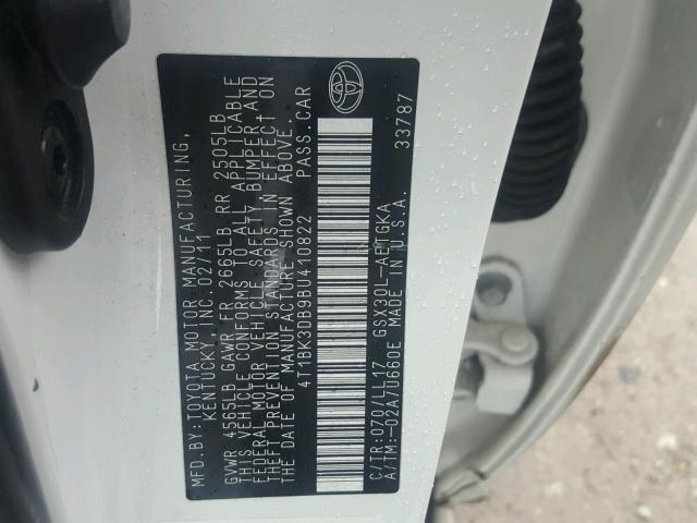 4T1BK3DB9BU410822 - 2011 TOYOTA AVALON BAS WHITE photo 10