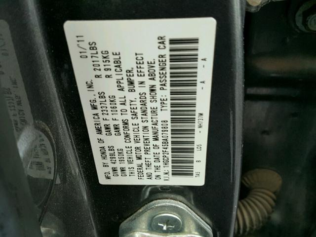 1HGCP2F45BA079808 - 2011 HONDA ACCORD LXP CHARCOAL photo 10