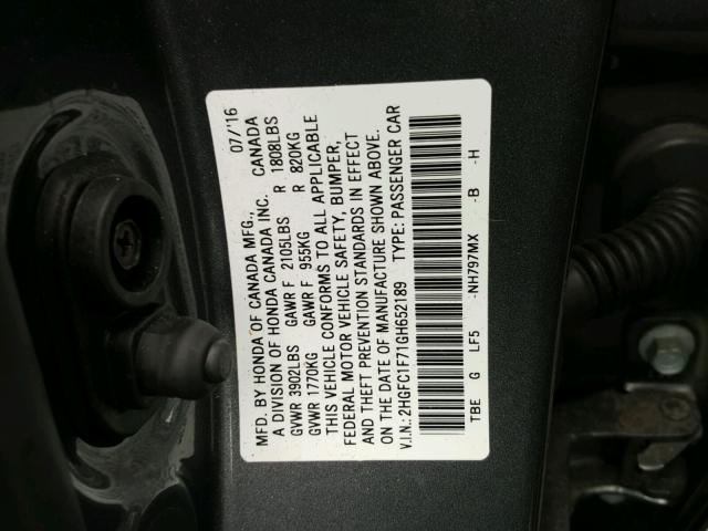 2HGFC1F71GH652189 - 2016 HONDA CIVIC EXL TAN photo 10