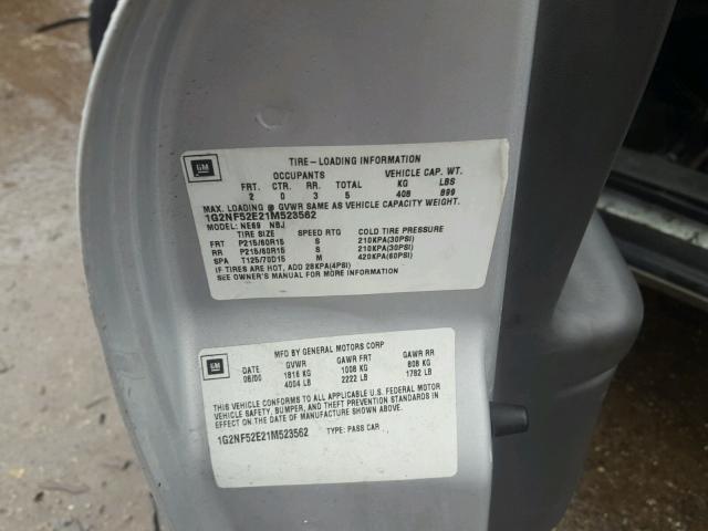 1G2NF52E21M523562 - 2001 PONTIAC GRAND AM S GRAY photo 10